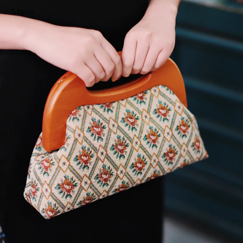 Alasir оригинальная ручная сумка с деревянной ручкой Литературная ретро модная на