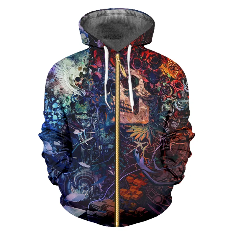 

IFPD America Size Autumn Ziper Hoodies Unisex 3D Print Skull Sweatshirt Black Coat Men Casual Plus Size Hoodie Jacket Wholesale