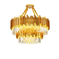 led art deco crystal gold black 2 layer round designer lustre suspension luminaire lampen pendant lamp pendant light for foyer