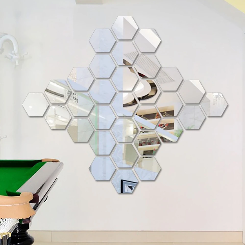 

48Pcs/set Modern Acrylic Mirror Wall Sticker Self Adhesive Removable Hexagon Livingroom Bathroom Bedroom Wall Decoration Mirror