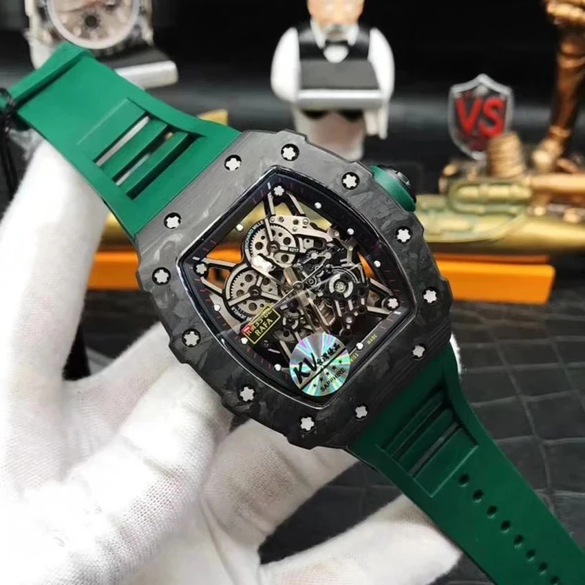 

aaa Sports Watch Men's Mechanical Luxury Watch Carbon Fiber Case Green Rubber Strap RM35-02 High Quality 1:1 Watch