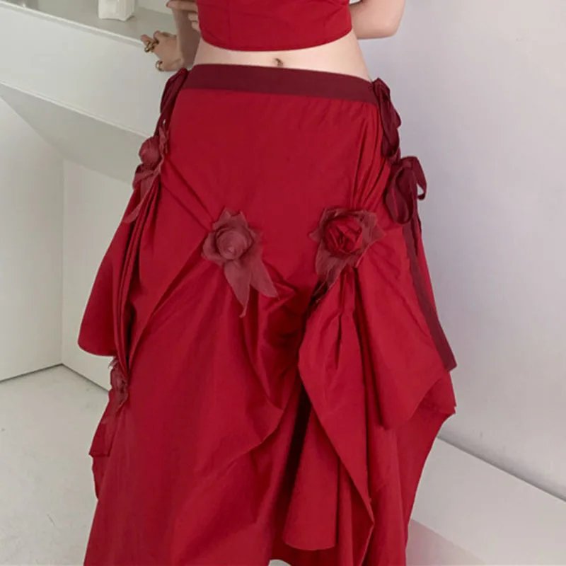 

XIZIHUPAN Temperament Solid Skirt For Women High Waist Floral Irregular Maxi Skirts Female Summer Fashion New Clothing 2021 Tide