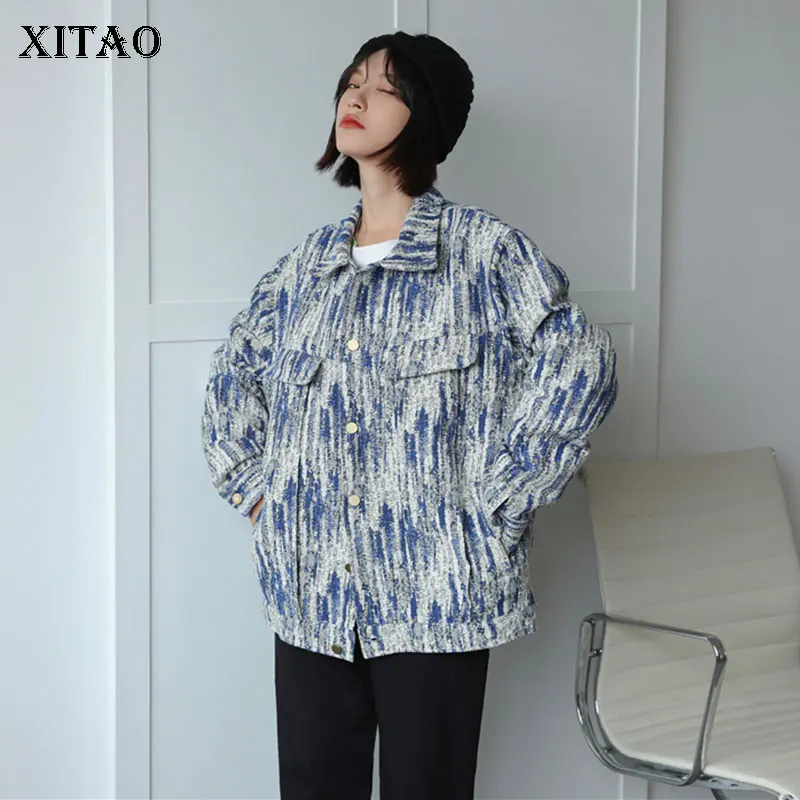 

XITAO Print Pattern Coat Fashion New Women Full Sleeve Goddess Fan Casual Style Loose 2021 Autumn Minority Loose Pocket WMD1984
