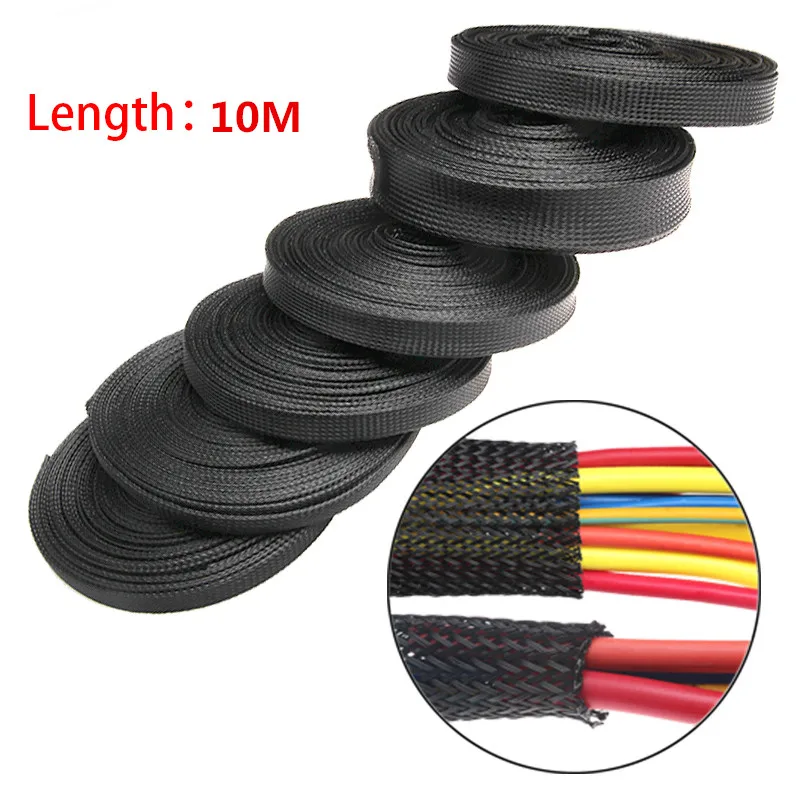 

Wire Gland 10M Black Insulated Braid Sleeving 2/4/6/8/10/12/15/20/25mm Tight PET Wire Cable Protection Expandable Cable Sleeve