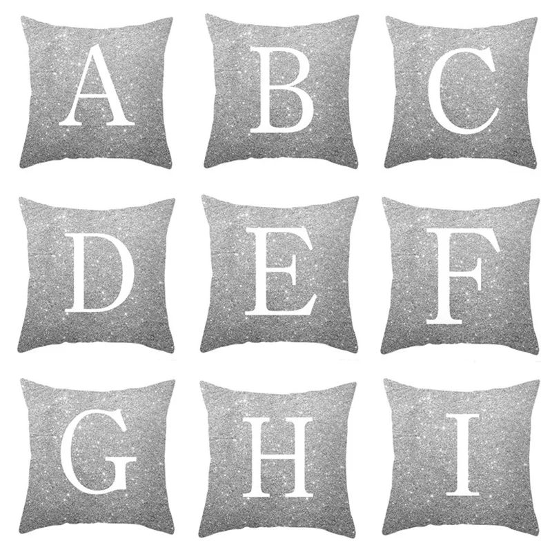 

A-Z Letter Gray Pillowcase Decor Home Decorative Cushion Cover Christmas Pillow Case Polyester Throw Pillows Chiar Decoration