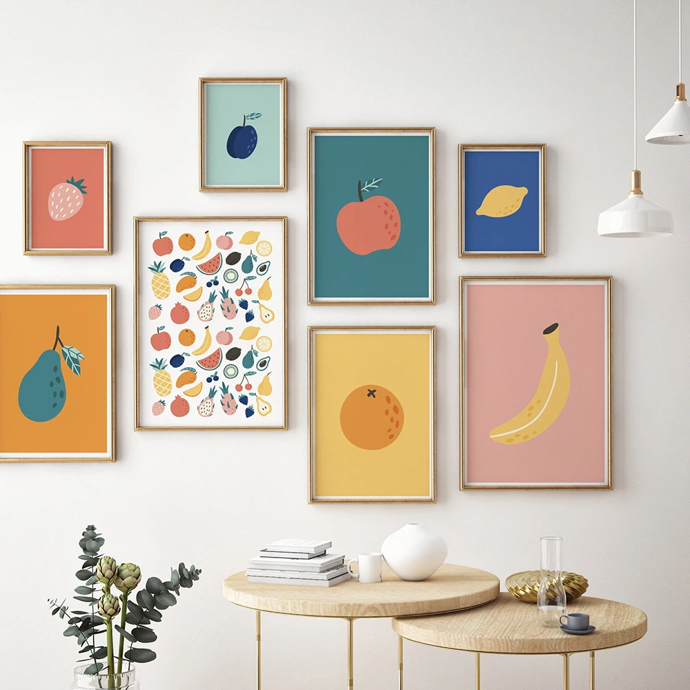 

Strawberry Pear Lemon Kitchen Poster Fruit Food Banana Apple Canvas Print Wall Art Painting Picture Dining Room Restaurant Decor