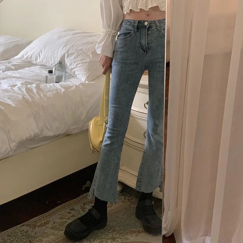 

Korean Style Chic Bootleg Pants Women's High Waist Slimming Loose All-Match Retro Hong Kong Style Net Red Fried Street Cropped