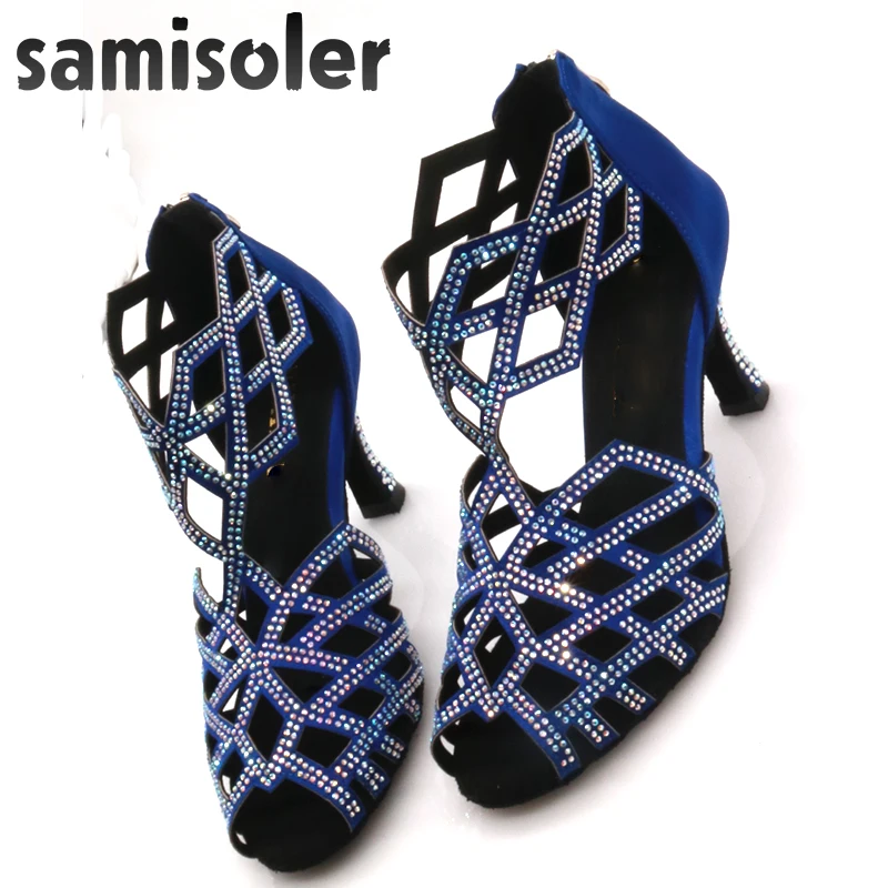 Samisoler танцевальная обувь, алмазные танцевальные туфли на высоком каблуке и стразы, латино танцевальная обувь, молния, удобный и простой