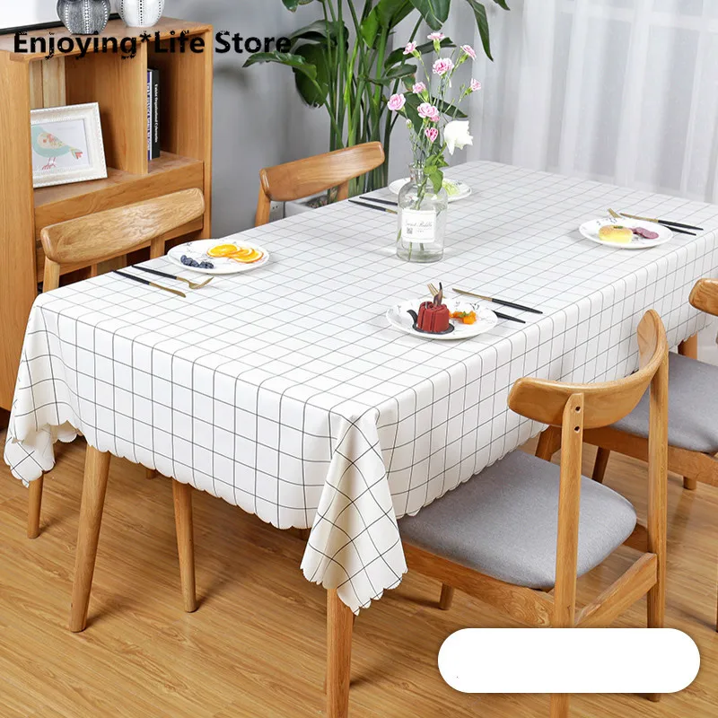 

PVC Table Cover Waterproof and Oil Proof Wedding Banquet Tablecloth Rectangular Lattice Printing Round Plastic Tablecloth