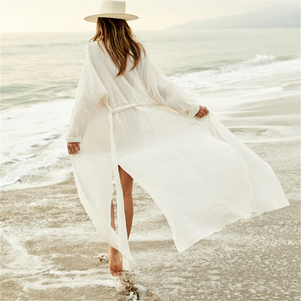 Pareo Bikini Cover Up White Beach Swimsuit Bathing Suit Robe De Plage Tunic Beachwear Swimwear Sexy Belt Dress Kaftan | Женская одежда