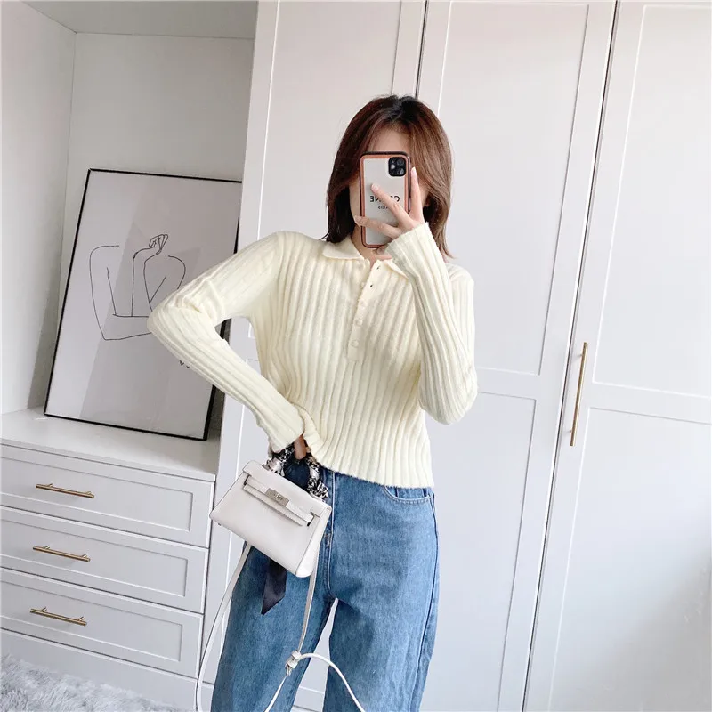 Новинка 2021 женская трикотажная рубашка поло TMODA994 с длинными рукавами эластичные