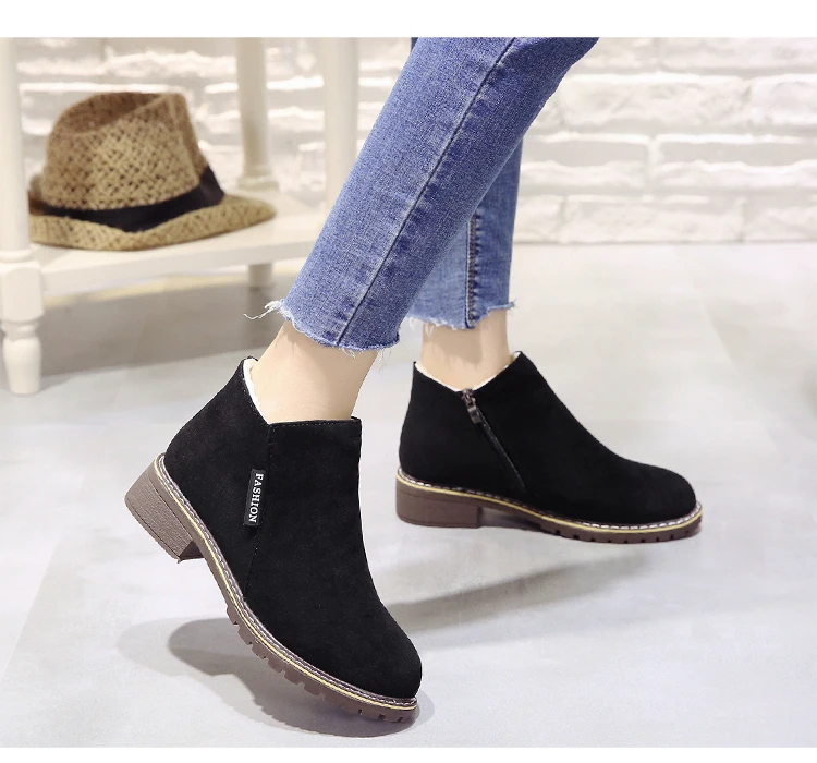 Женские ботильоны из флока на осень и зиму однотонные повседневные толстые