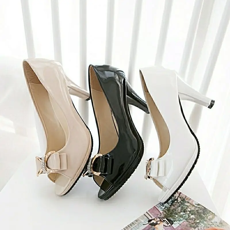 

Summer Woman Pumps Sexy Open Toe Fish Mouth Shoes Single Sandals New Metal Bowknot Fish Mouth Woman Bowknot Party Sandals