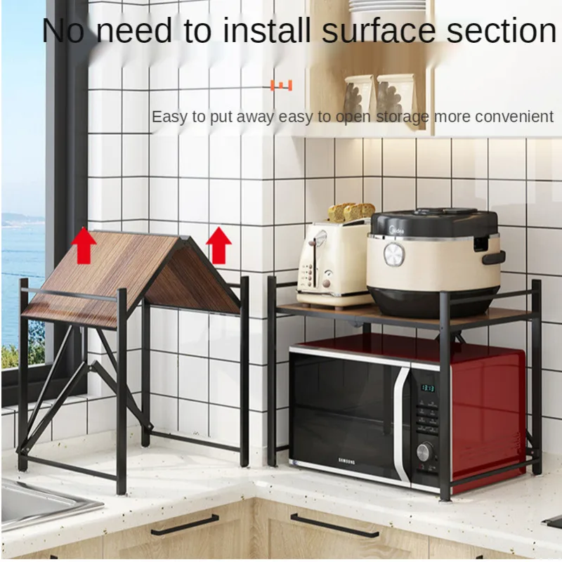 

1 Pcs Kitchen Accessories Household Appliances Microwave Oven Storage Rack Free Installation Equipped With Wood