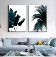 Синий банан Пальма лист абстрактный Ботанический рисунок на холсте в скандинавском стиле креативная картина Современное украшение для дом...