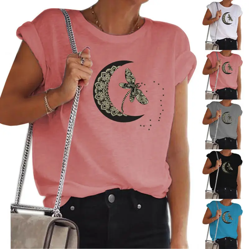 

Plus Size Women Casual Loose Short Sleeve Printed Baggy Ladies Tee Tops T-Shirts