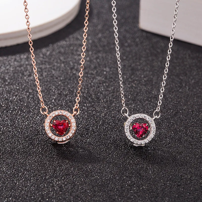 

Red Hollow Love Heart Several Round S925 Silver Ladies Pendant Necklace Korean New Fashion Jewelry