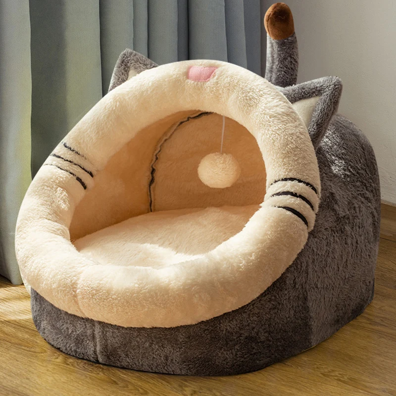 

Cat Bed-House for Indoor Cats or Small Dogs Pet Bed Soft Mat Lovely Cute Shape Kitty House Nest Anti-Slip Water-Resistant Bottom