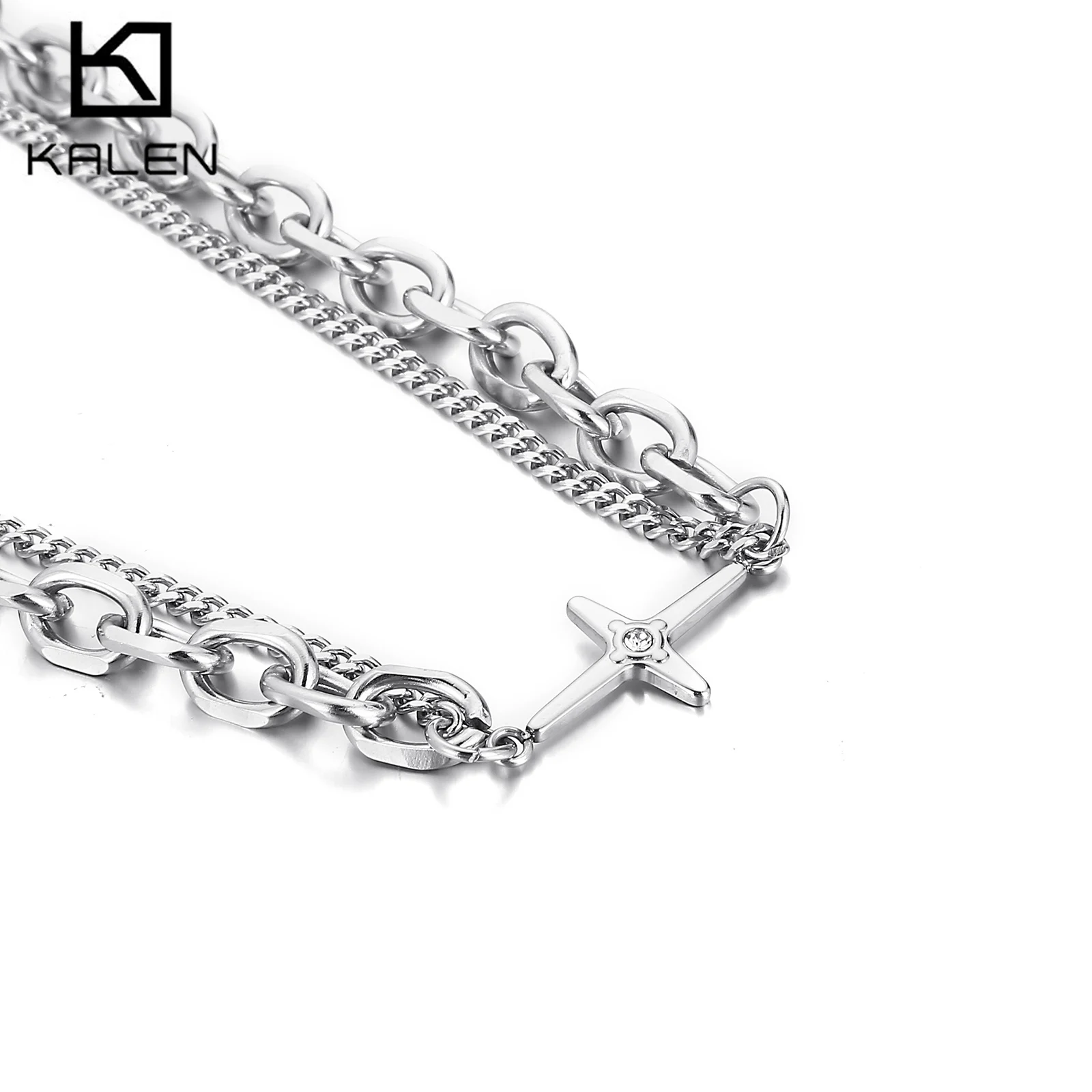 

Double Layer Cross Necklace Men Stainless Steel Fashion Jewelry