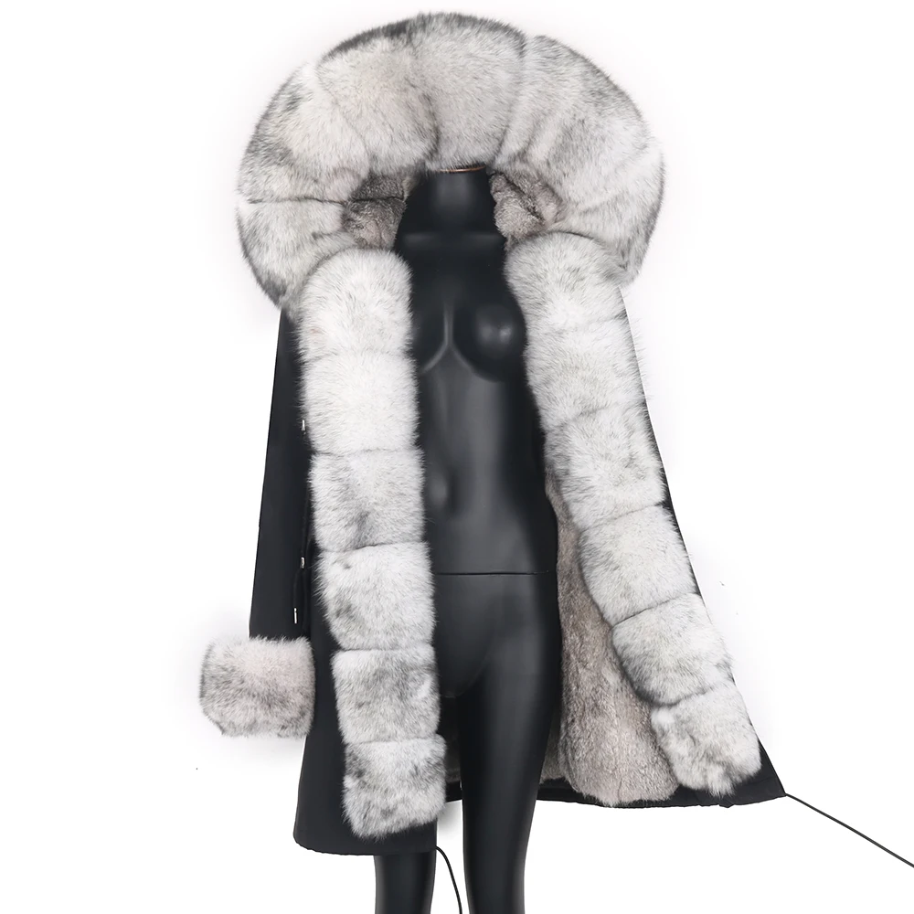

2021 New Women Long Parka Waterproof Real Rabbit Fur Coat Natural Raccoon Fox Fur Collar Streetwear Winter Jacket