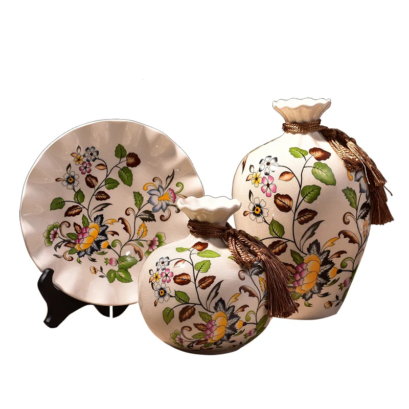 

American Style Ceramic Vase Three Piece SetCreative Home Hotel Club White Porcelain Flower Arrangement Handicraft Home Decor