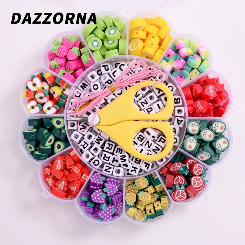 

520Pcs Mixed Fruit Shape Polymer Clay Spacer Beads Cute Heart Clay Loose Beads For DIY Necklace Bracelet Jewelry Accessories