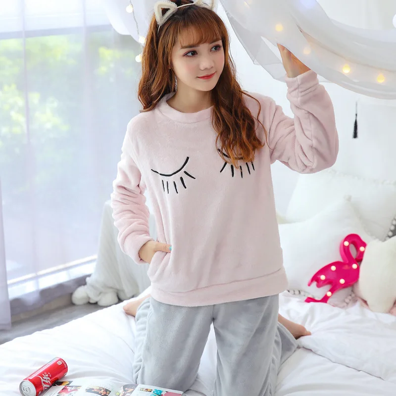 

Winter Women Pajamas Sets Flannel Warm Sleepwear Pyjamas Women Nightgown Pyjama Femme Cartoon Full Sleeve Pijama Mujer Homewear