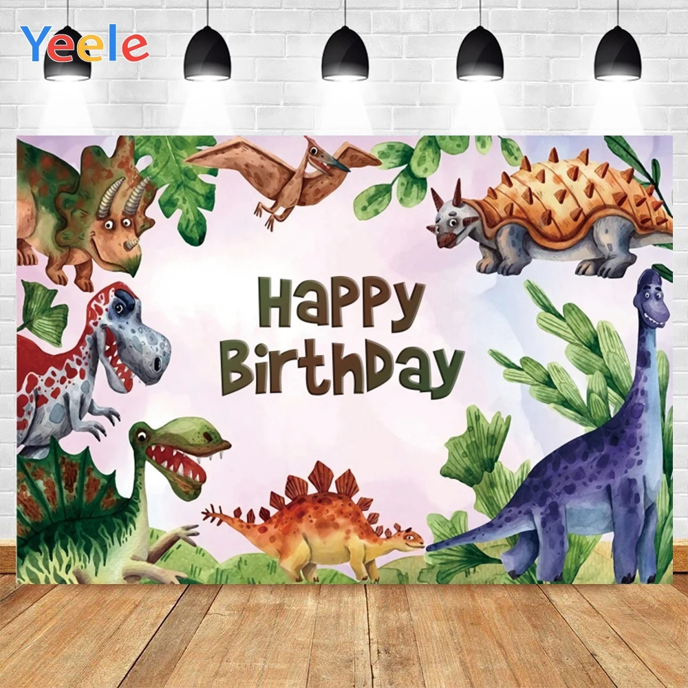 

Фон для фотосъемки Yeele с динозавром на день рождения, зелеными растениями и листьями, фотостудия, фотография для украшения, размер на заказ