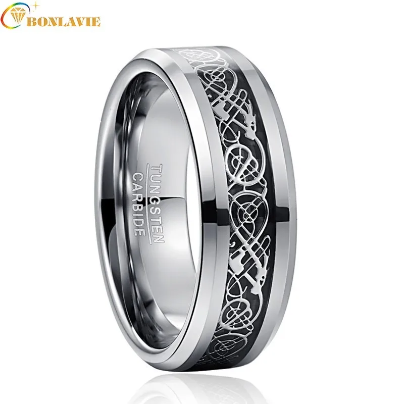 Модные кольца из вольфрамовой стали обручальные черные углеродного волокна с