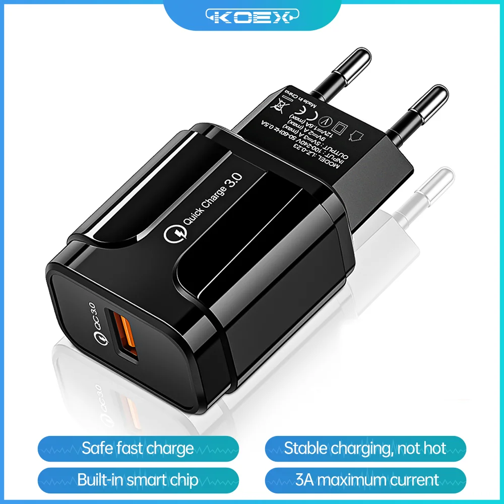 KOEX 3A Quick Charge 3 0 USB зарядное устройство ЕС мобильный телефон адаптер для IPhone X 7 8 Samsung