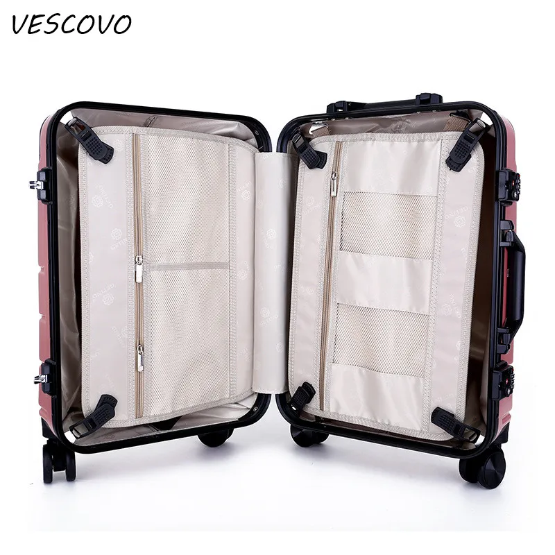 VESCOVO 20 &quot22&quot 24 &quot26 дюймов высокое качество 100% алюминиевый каркас багажный PC