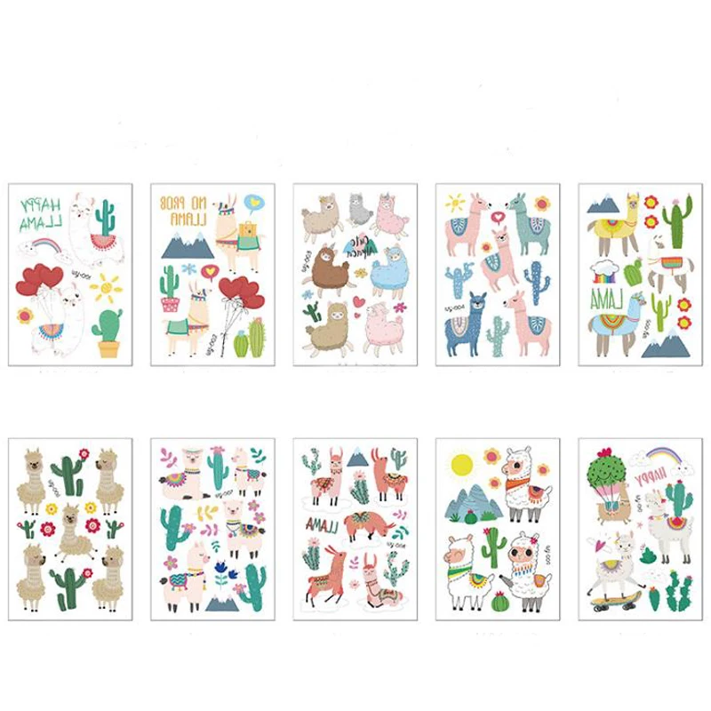 Наклейки для татуировок с животными из альпаки и кактуса вечерние водостойкие