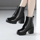 Женские ботильоны на платформе и блочном каблуке, мотоциклетные ботинки на высоком каблуке, кожаная обувь на массивном каблуке, большой размер 32-42 43, для зимы, 2022