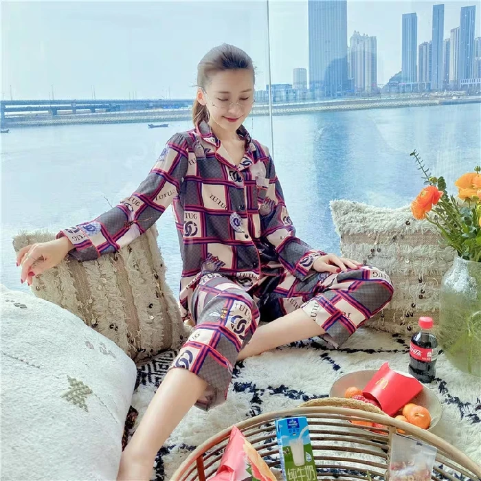 Атласная Шелковая пижама JRMISSLI для женщин пижамный комплект на пуговицах Пижама