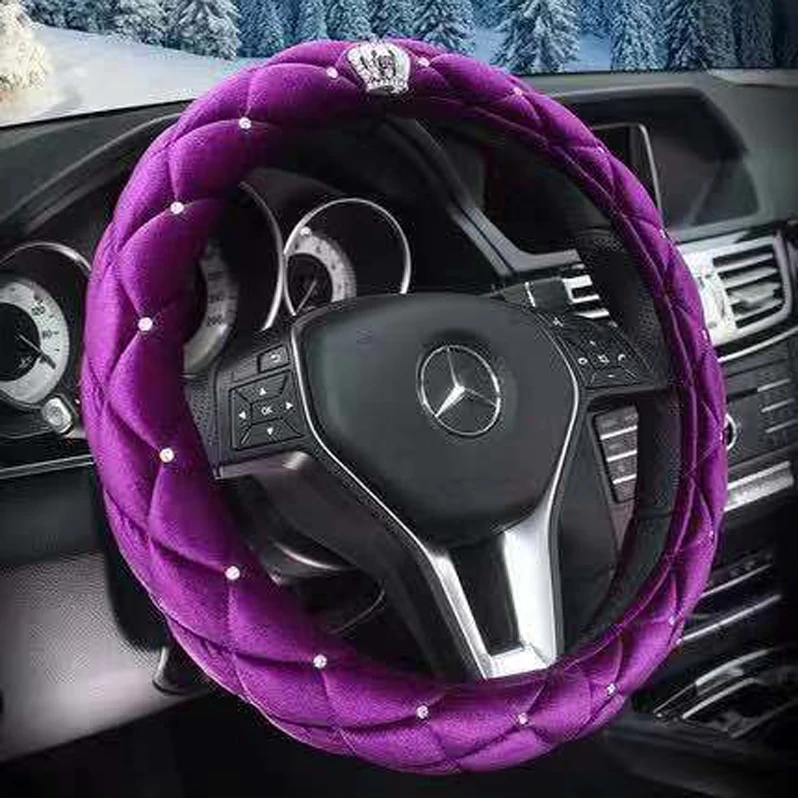 Автомобильные Плюшевые Чехлы на руль крышка Хрустальная горный хрусталь авто