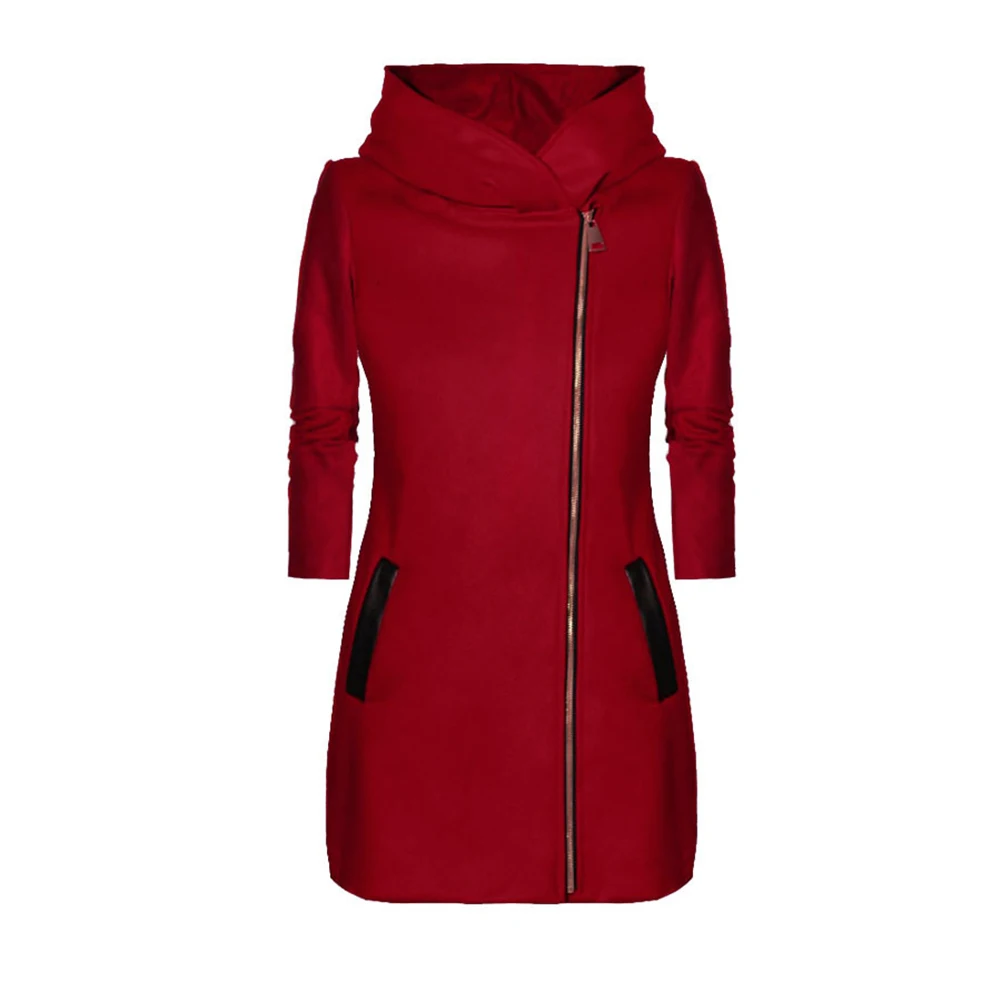 Куртка женская однотонная с длинным рукавом пальто на молнии капюшоном стильное