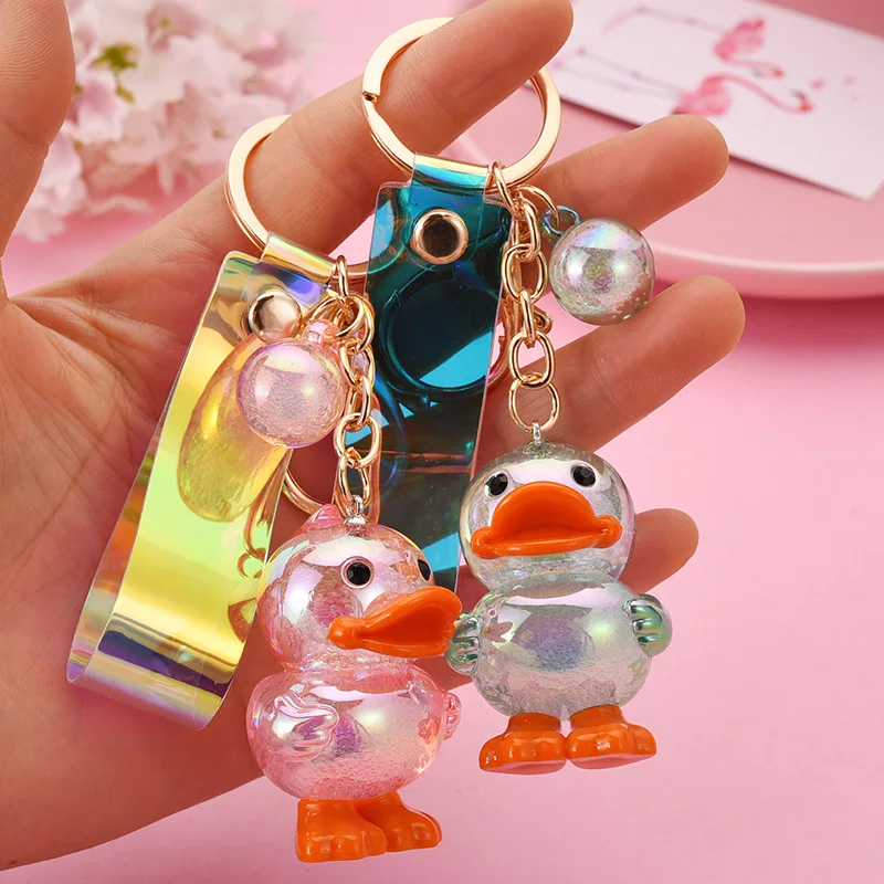 

Cute Duck Key Chain Acrylic Dazzle Color Female Cute Korean Creative Bag Accessories Lover Gifts Keychains For Women Key Ring