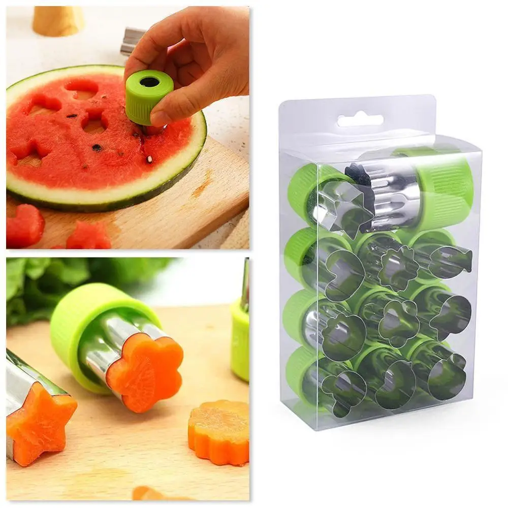 12pcs/set Vegetable Fruit Cutter Stainless Steel Flowers Cartoon Shape Mold Cake Biscuit Cutting Mold Kitchen Cookie Cutter Tool images - 6
