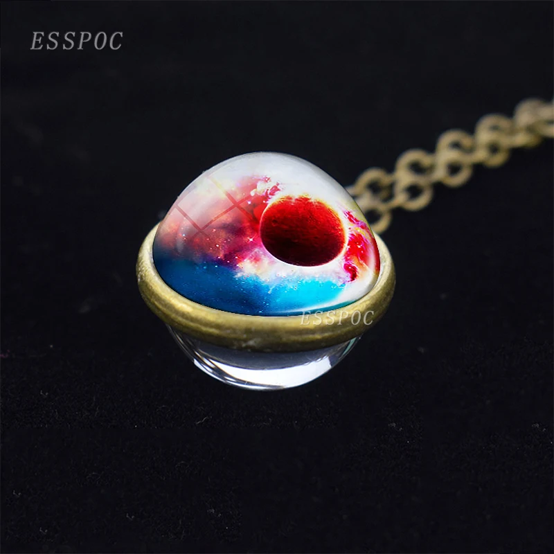 Галактическое туманное двустороннее ожерелье со стеклянным шариком ювелирное