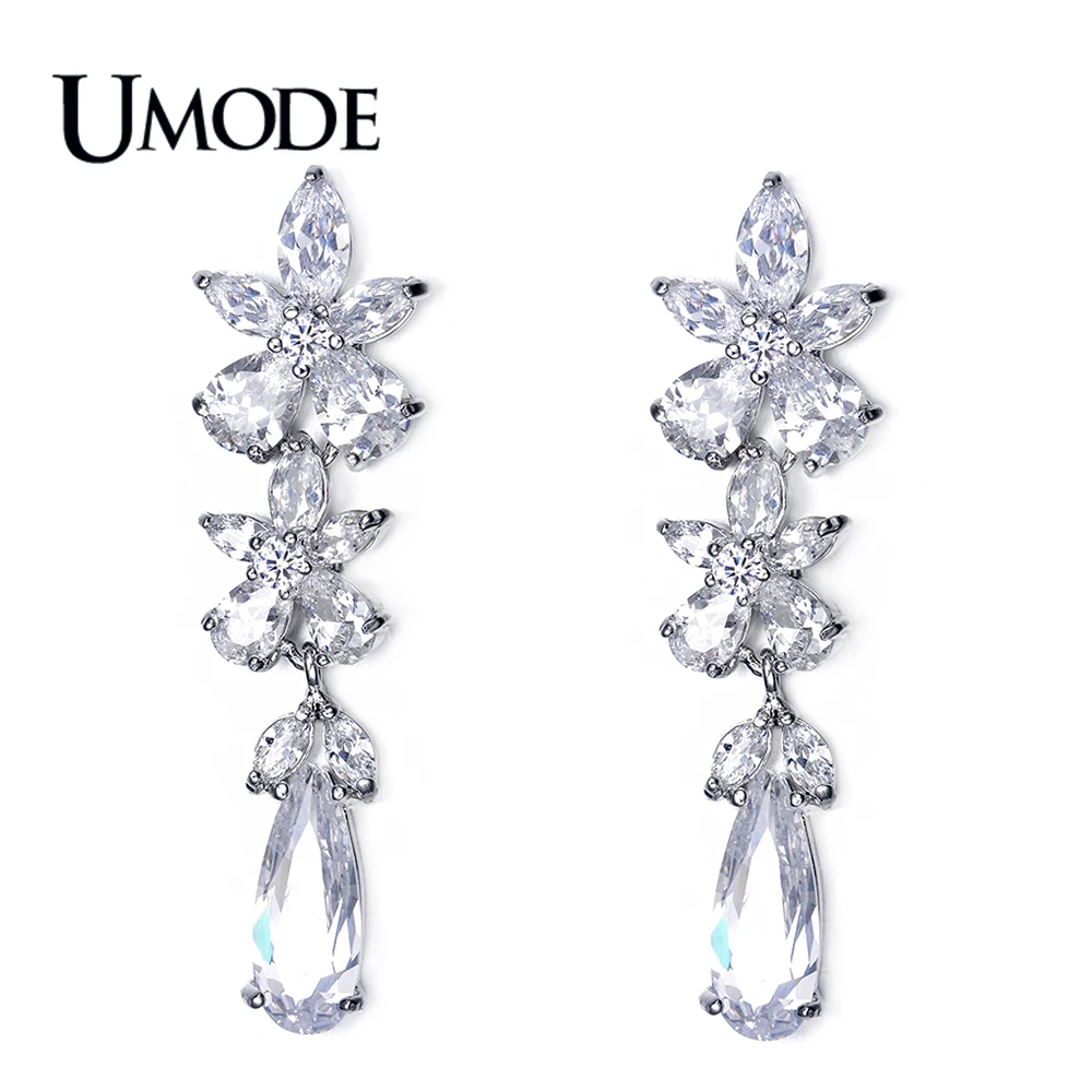 

UMODE Fashion Jewelry Top Quality AAA+ Cubic Zirconia Flower Dangle Drop Earrings For Women Party Bijoux AUE0024