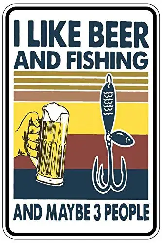

I Like Beer and Fishing Sign Metal Funny Man Cave House Decor for Home Coffee Wall Decor 8x12 Inch