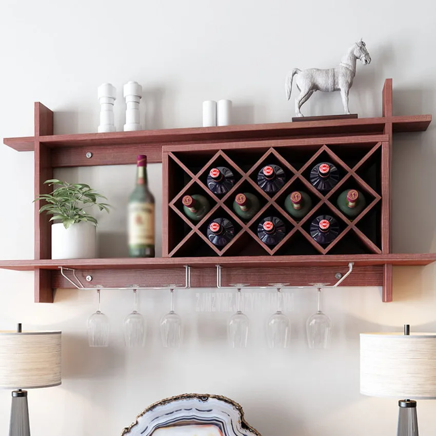 

120cm Wall Mounted Restaurant Wine Rack Wood Wall Hanging Champagne Red Wine Bottle Shelf Decoration For Home Living Room