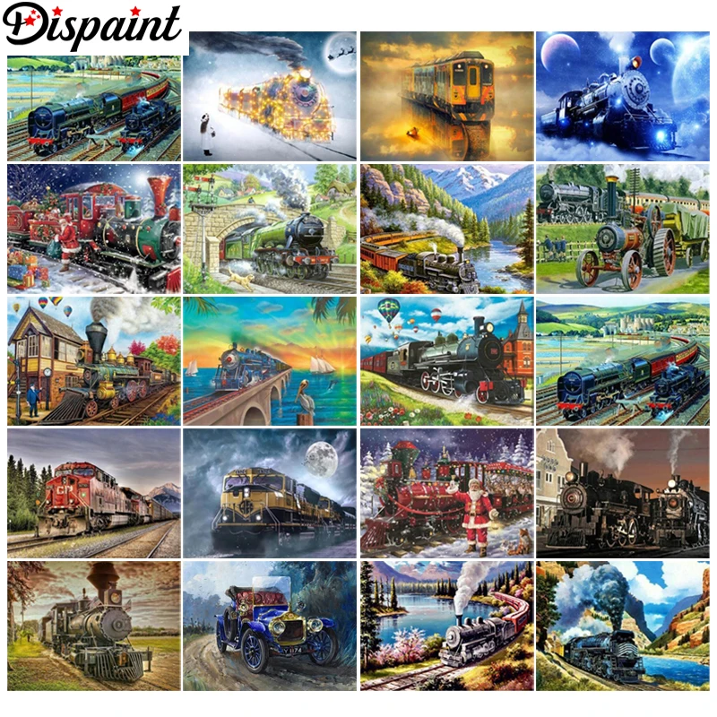

Картина из страз Dispaint hinestone, алмазная живопись «сделай сам», «Поезд», пейзаж, узор для вышивки крестиком, алмазная вышивка