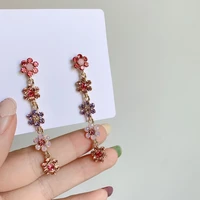 dominated 2019 long multicolor fine crystal flowers drop earrings selling korea joker classic style women earrings jewelry new