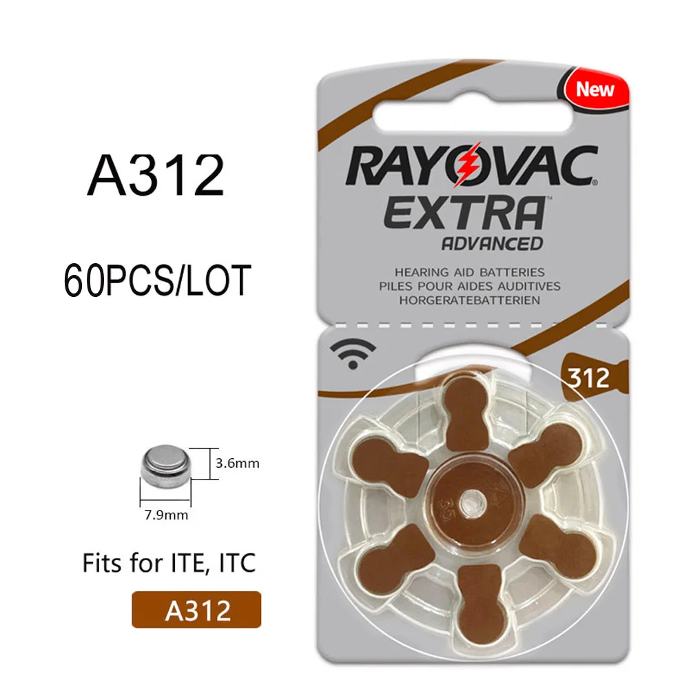 60 шт. Rayovac Extra воздушно цинковые батарейки для слуховых аппаратов A312 312A ZA312 312 PR41 S312