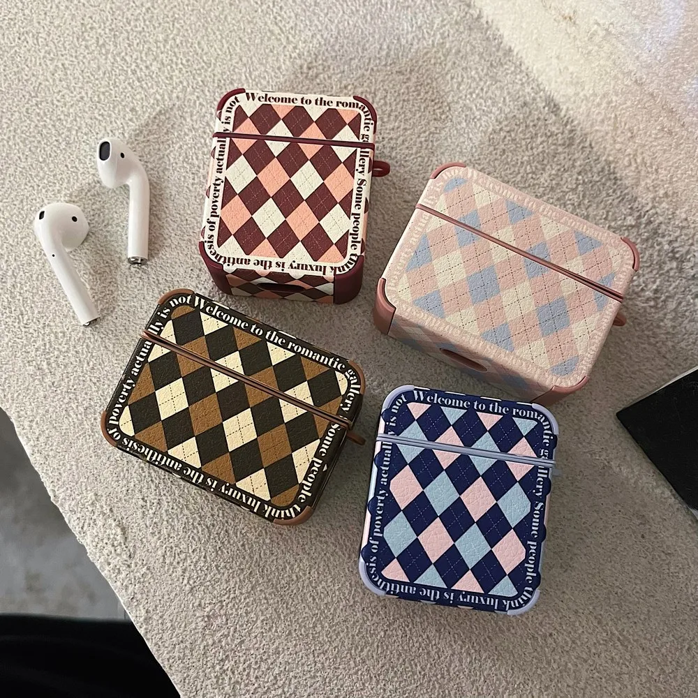 

Rhombus Case for Apple AirPods 1 2 Pro with Lanyard Wireless Headphone Case Bluetooth Earphones Case