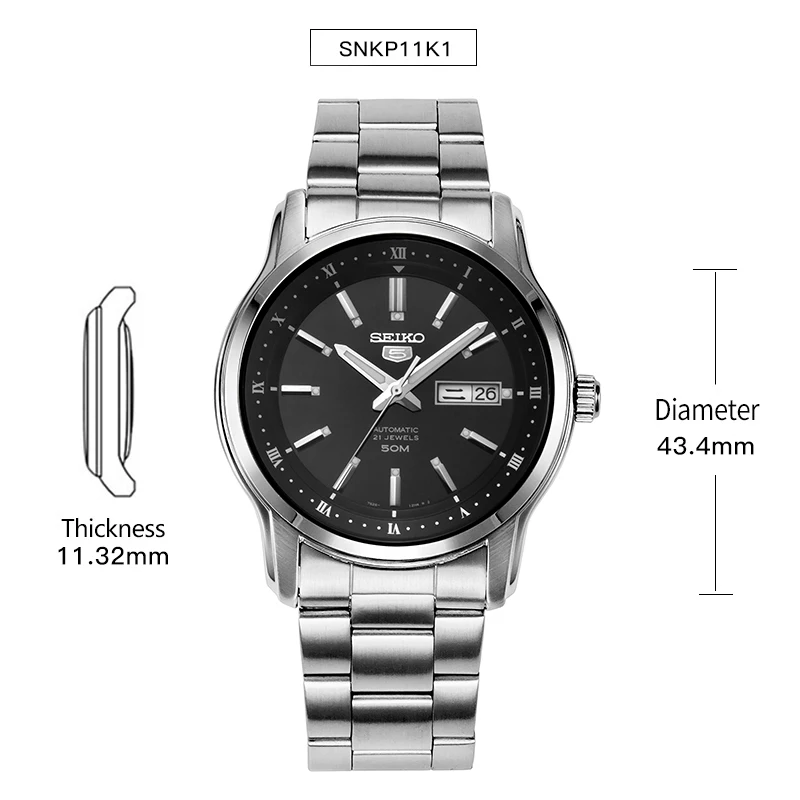 SNKP11K1 Free Gift Оригинальные мужские часы SEIKO 5 с автоматическим перемещением, механические наручные часы 5 бар, водонепроницаемые светящиеся, глобальная гарантия SNKM87J1 - Цвет: SNKP11K1 Free Gift