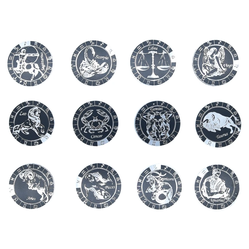 10pcs bulk 40mm ultra thin laser engraving zodiac signs metal plates for phones magnetic car phone holder metal plate stickers free global shipping