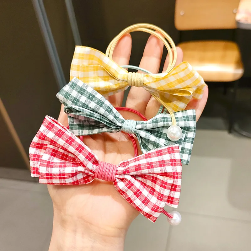 Женская шнуровка для волос в клетку с бантом и жемчугом