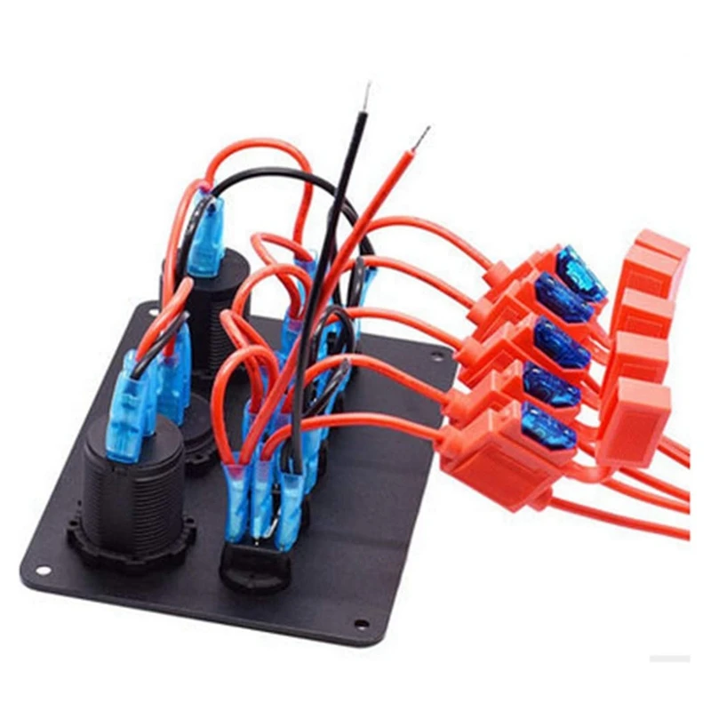 

5 Gang Rocker Switch Panel with Digital Voltmeter+12V Power Socket +Double USB Power Charger Adapter Waterproof Red LED